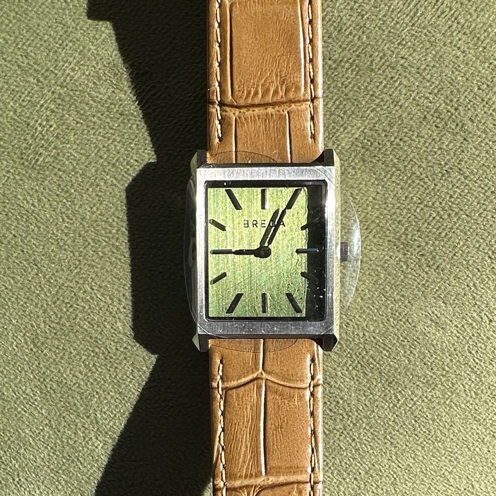 Breda Green Dial Watch with Brown Leather Strap